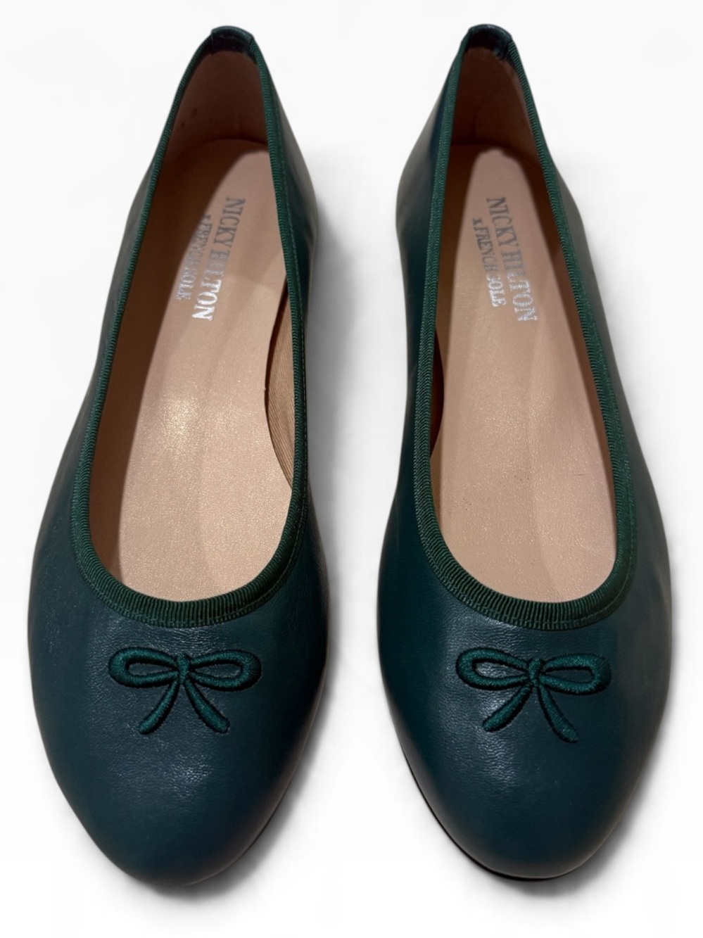 Nicky Hilton X French Sole Kathy Forest Green Leather Ballet Flats in Size 7.5